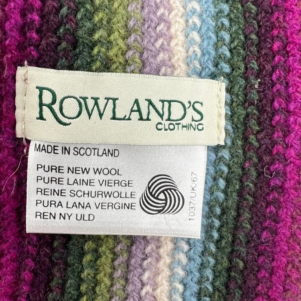 Rowland's‎ Scotland Wool Scarf Multi Stripe Boho Gorpcore Winter Colorful Fringe